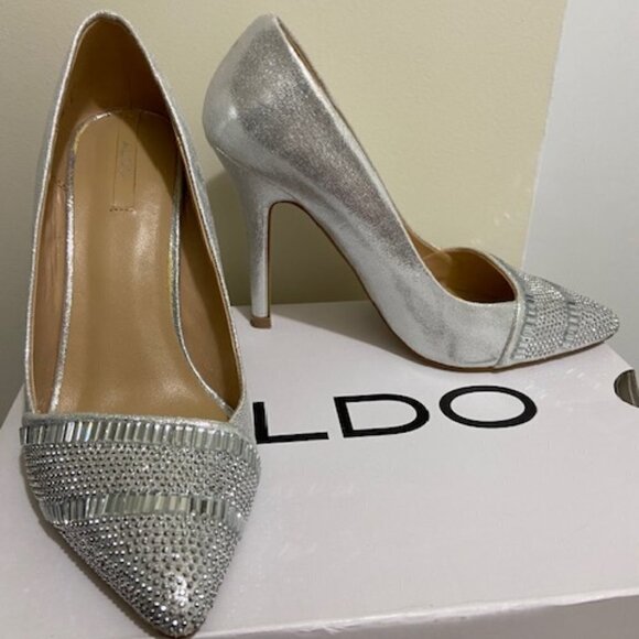 Women Aldo Silver Shimmer Rhinestone Pumps Size 6 - Picture 1 of 3